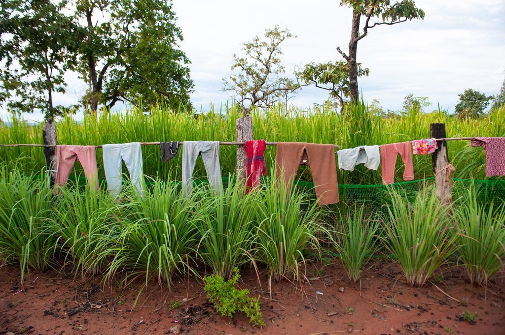 Clothes hang on a line outside a rural home in northern Cambodia, near the border with Thailand. Thousands have been displaced on both sides due to a spike in tensions. (file photo)